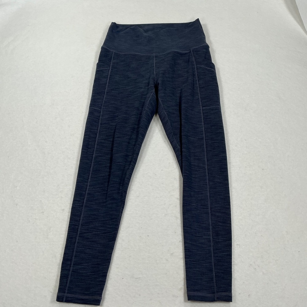 Prana Becksa 7/8 Leggings Gray Ribbed High Rise Yoga Pants Pockets Womens Size M